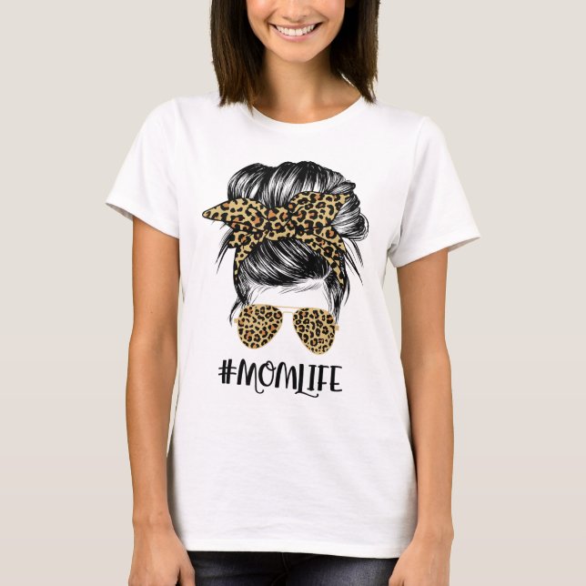 Camiseta Mãe Vida Má Cabelo Pedra Leopardo Dia de as mães (Frente)