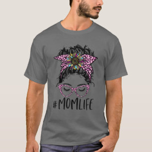 Camiseta Mãe Vida Mensageira Bun Rosa Óculos-Leopardo Ban