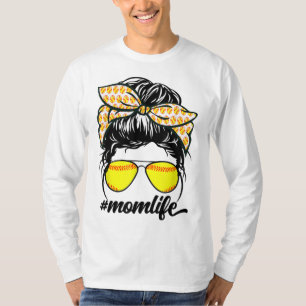 Camiseta Mãe Vida Mensageira Bun Softball Mães Mães de Base