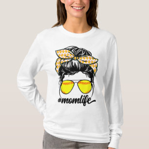 Camiseta Mãe Vida Mensageira Bun Softball Mães Mães de Base