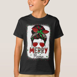 Camiseta Mãe Vida Mensageira Xadrez Leopard Xmas Feliz Mãe