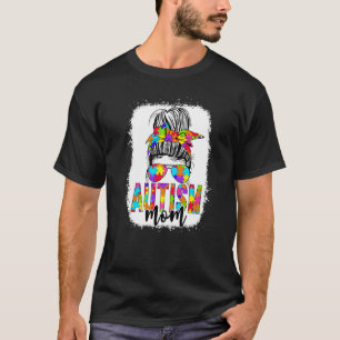 Camiseta Mãe Vida Mensagem Bun Óculos Solares Bandana Autis