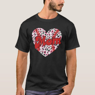 Camiseta Mãe Vintage Corações Leopardo Rosa Adoram Beisebol