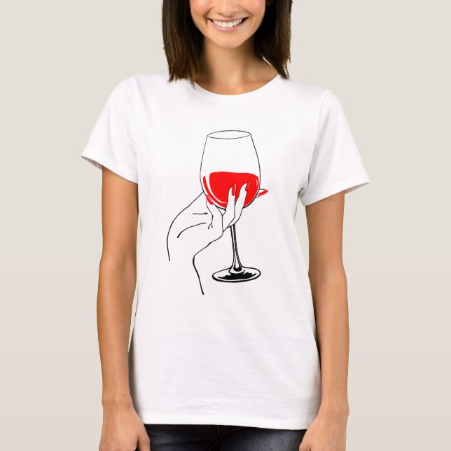 Camiseta Mães segurando vinho de vidro. (Frente)