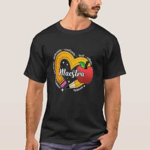 Camiseta Maestra Palavra Com Lápis Coração Espanhol ESL Bil
