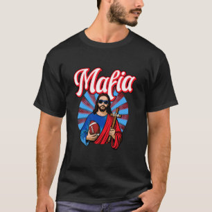 Camiseta Máfia - Vermelho Branco Azul Fã de Jesus Piada de