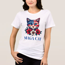 Camiseta MAGA Cat Trump American Flag e Flowot Patriot