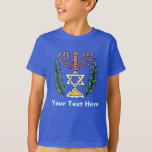 Camiseta Magen Persa David Menorah<br><div class="desc">Esta imagem foi adaptada de um antigo azulejo judeu persa e apresenta uma menorah com um Magen David (Estrela de David) enquadrado por ramos de oliveira. As imperfeições da imagem original pintada à mão foram preservadas.</div>