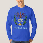 Camiseta Magen Persa David Menorah<br><div class="desc">Esta imagem foi adaptada de um antigo azulejo judeu persa e apresenta uma menorah com um Magen David (Estrela de David) enquadrado por ramos de oliveira. As imperfeições da imagem original pintada à mão foram preservadas.</div>