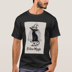 Camiseta Magia Felina Design de Gato Preto para Amantes de 