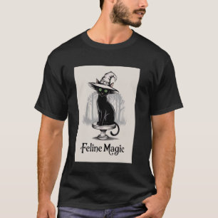 Camiseta Magia Felina Design de Gato Preto para Amantes de