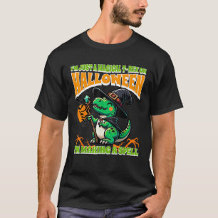 Camiseta Magia T Rex Dinossaur Bruxa Halloween Diversão Ort