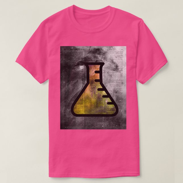 Camiseta Magic Alchemy Vial Chemistry over Dictionary Art (Frente do Design)