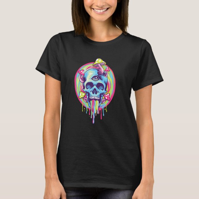 Camiseta Magic Mushroom Skull Trippy Graphic (Frente)