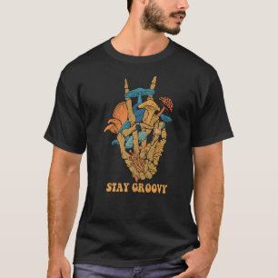 Camiseta Magic Psilocybin Cogumelos Skull Sinal de Paz Mão
