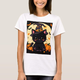 Camiseta Mágica de Gato de Bruxa no Halloween