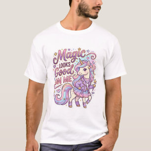 Camiseta Mágica de Unicórnio Fica Bem em Mim Design Gráfico