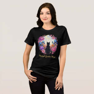 Camiseta Mágica do Jardim da Meia-Noite - Gato Preto e Flor