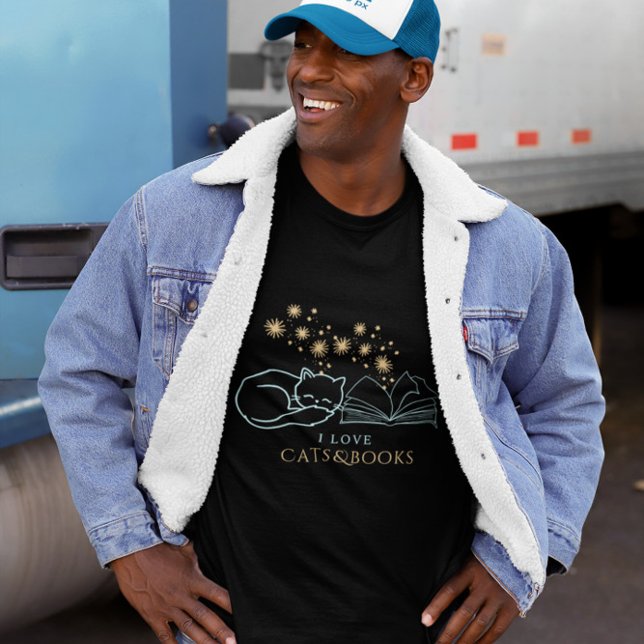 Camiseta Magical Cat & Book Lover Night Art (Criador carregado)