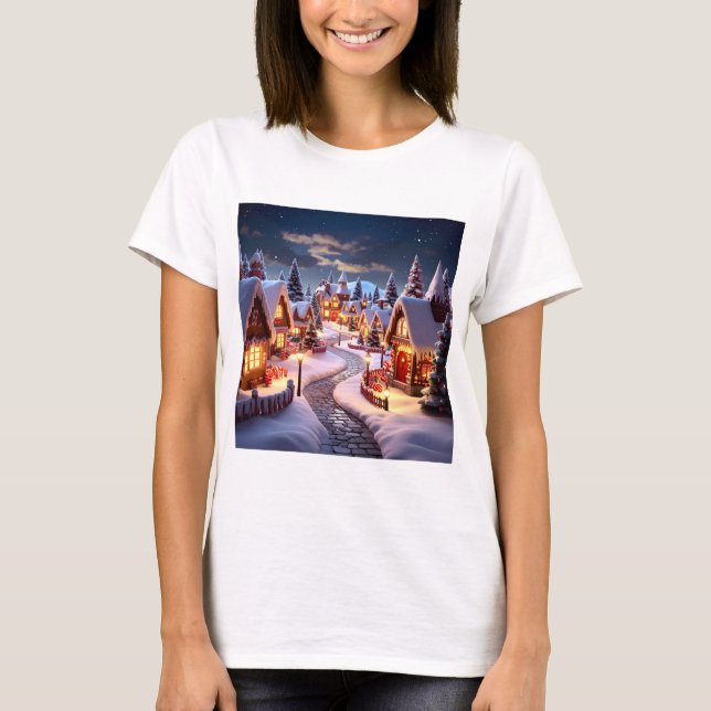 Camiseta Magical Gingerbread Village at Night  (Frente)