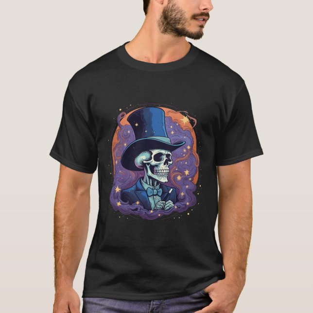 Camiseta Magicioso Hat Stars Fumar Caveira Halloween (Frente)