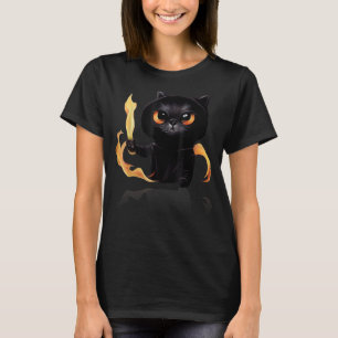Camiseta Mágico De Gato De Cinto Negro Com Fogo Para Anima