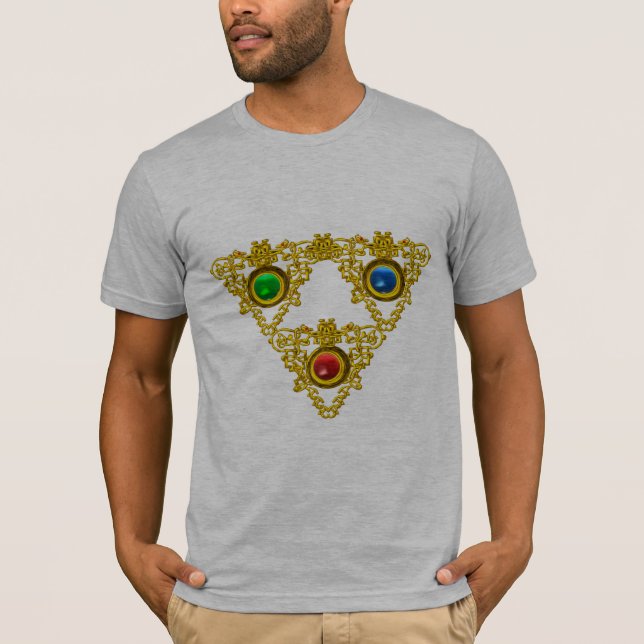 CAMISETA MÁGICO ELFIC TALISMAN/DOURADO TRIÂNGULO COM GEMSTO (Frente)