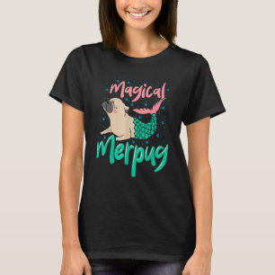 Camiseta Mágico Pug Cão Sereia Cauda Mulheres Menina