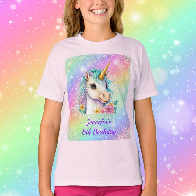 Camiseta Magnética do Unicórnio Rainbow Sparkle Birthday (Criador carregado)