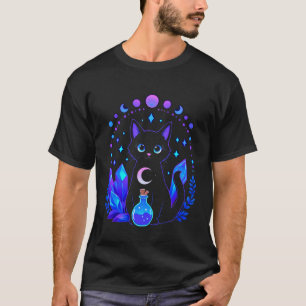 Camiseta Magnífico Gato Preto Lua Crescente Encantado Hallo
