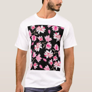 Camiseta Magnolia Romântica: Negra Aquarela