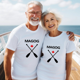 Camiseta Magog Canada Crossed Paddle Oars Mapeando Folha