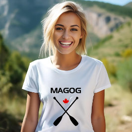 Camiseta Magog Canada Crossed Paddle Oars Mapeando Folha