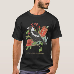 Camiseta Magpie australiano e flores silvestres