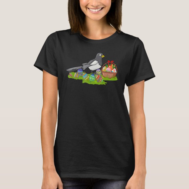 Camiseta Magpie Bird Easter Ovo Caçando Páscoa de Bunny Mag (Frente)