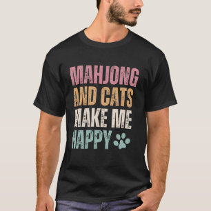 Camiseta Mahjong E Gatos Me Tornem Feliz Engraçado