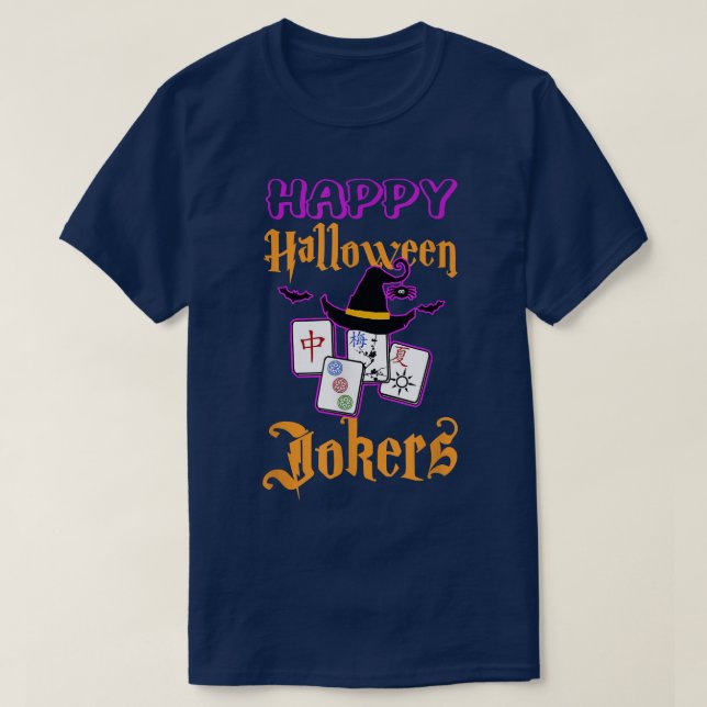 Camiseta Mahjong Happy Halloween Jokers Game Baseball (Frente do Design)