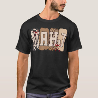 Camiseta Mahjong Impressão de Leopardo Xadrez Colagem Mah J