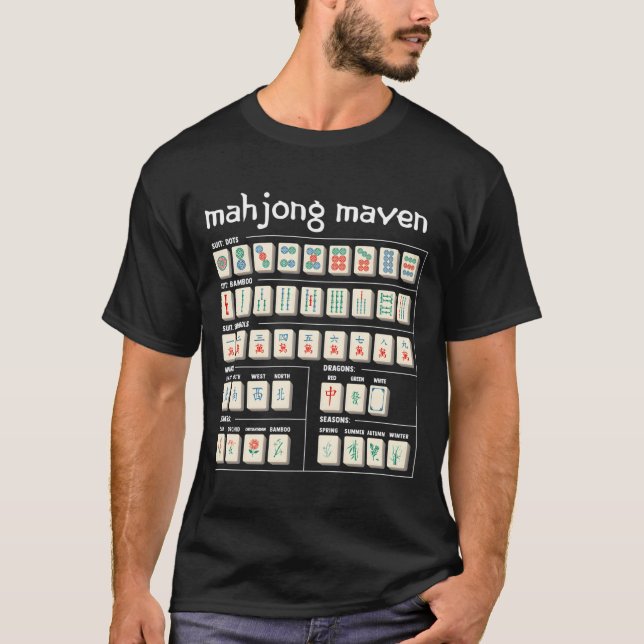 Camiseta Mahjong Maven Mahjongg Player Card Chinese Tiles (Frente)
