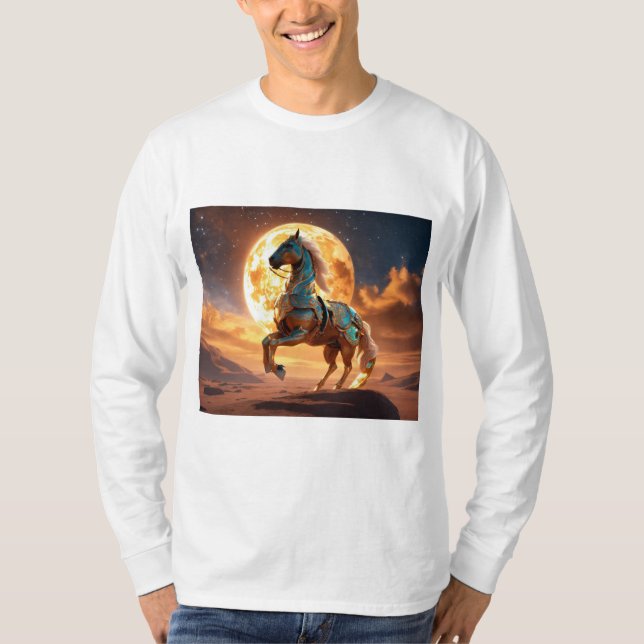 Camiseta Maiestosa do Cavalo Árabe: Corrida do Des (Frente)