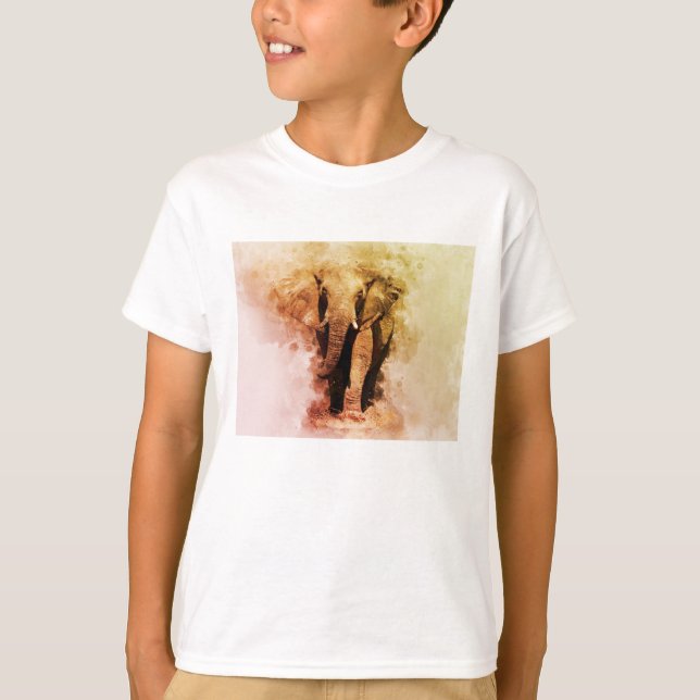 Camiseta Maiestoso Elefante Africano Andando Aquarela Mascu (Frente)