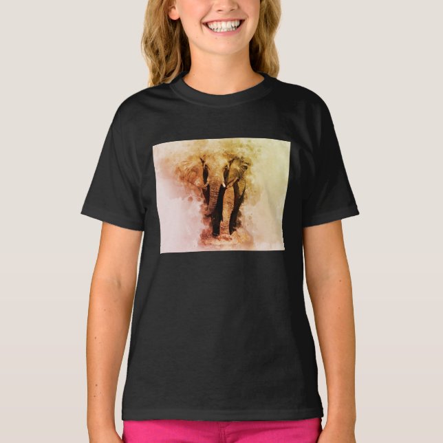 Camiseta Maiestoso Elefante Africano Andando Aquarela Mascu (Frente)