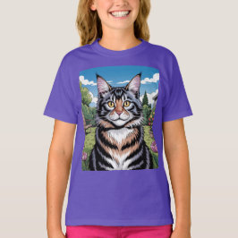 Camiseta Maine Cat In Yard Purple T Shirt