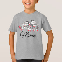 Camiseta Maine Chickadee Bird Feriado de inverno Neve
