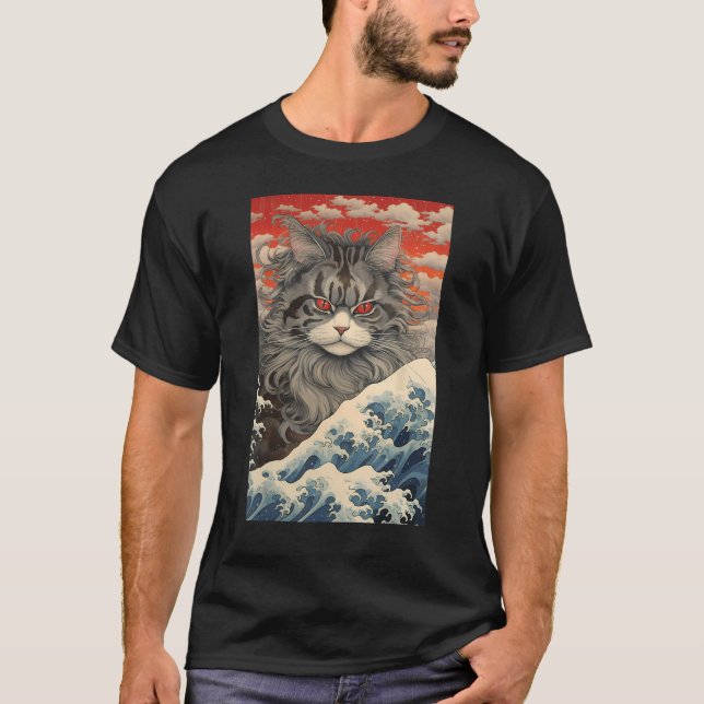 Camiseta Maine Coon Cat Aesthetic Japanese Ukiyo e 1 (Frente)