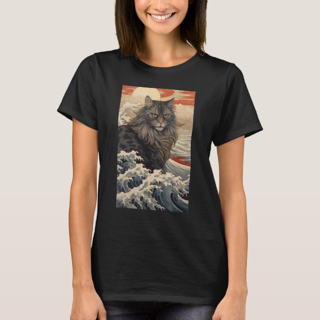 Camiseta Maine Coon Cat Aesthetic Japanese Ukiyo e 2 (Frente)