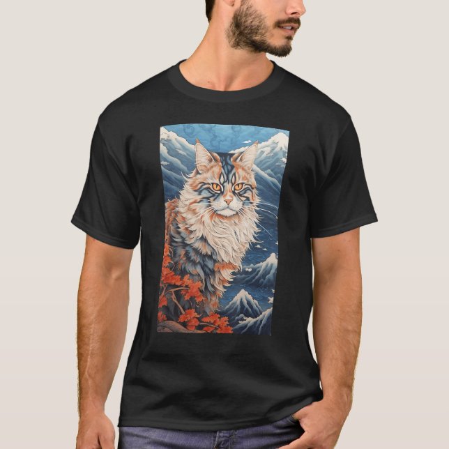 Camiseta Maine Coon Cat Aesthetic Japanese Ukiyo e 3 (Frente)