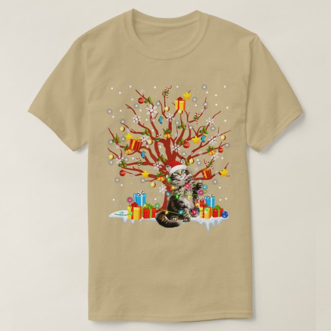 Camiseta Maine Coon Cat Árvore de Natal Deco (Frente do Design)
