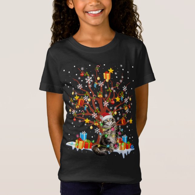 Camiseta Maine Coon Cat Árvore de Natal Deco (Frente)