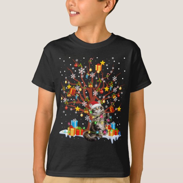 Camiseta Maine Coon Cat Árvore de Natal Deco (Frente)